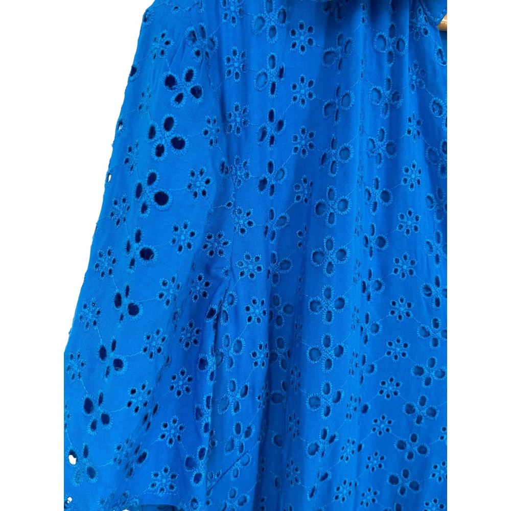 Preston York Eyelet Shift Dress Grecian Blue Short Sleeve V Neck Size 18 - Picture 6 of 8